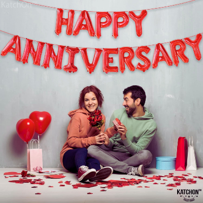 Happy Anniversary Foil Banner Balloons - Red, Golden, and Silver Foil Banner for Stunning Anniversary Decoration - Pack of 1 Piece