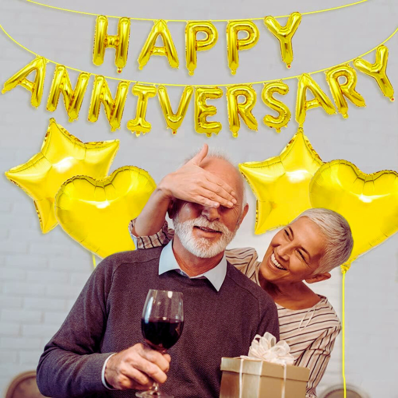 Happy Anniversary Foil Banner Balloons - Red, Golden, and Silver Foil Banner for Stunning Anniversary Decoration - Pack of 1 Piece