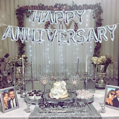 Happy Anniversary Foil Banner Balloons - Red, Golden, and Silver Foil Banner for Stunning Anniversary Decoration - Pack of 1 Piece