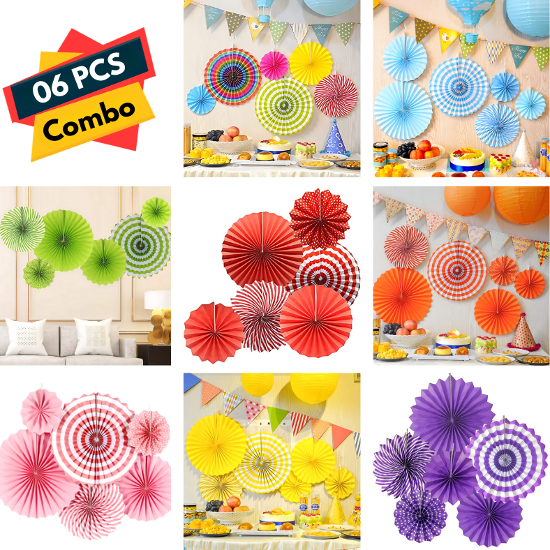 Hanging Paper Fans Party Decoration - Perfect for Anniversary, Birthday, Baby Shower, Valentine's Day, Home, Restaurants, Showroom Decoration - Pack of 6 Pieces