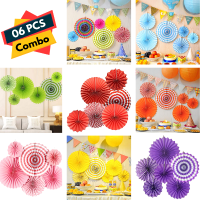 Hanging Paper Fans Party Decoration - Perfect for Anniversary, Birthday, Baby Shower, Valentine's Day, Home, Restaurants, Showroom Decoration - Pack of 6 Pieces