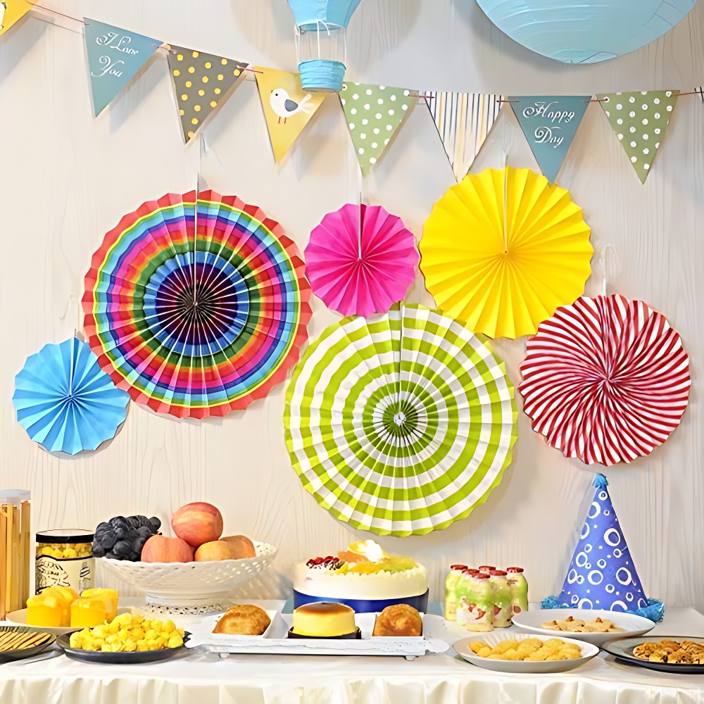 Hanging Paper Fans Party Decoration - Perfect for Anniversary, Birthday, Baby Shower, Valentine's Day, Home, Restaurants, Showroom Decoration - Pack of 6 Pieces