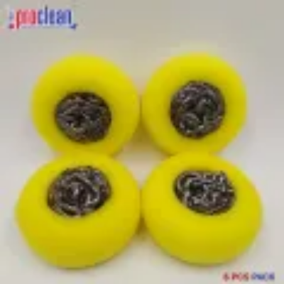 Picture of 6 Pieces SS Ball with Sponge Scourer, Kitchen Cleaning Dish Sponge
 for Removing Hard Dirt, Oil, Non-Scratch Non-Stick Pan_BSS-9999