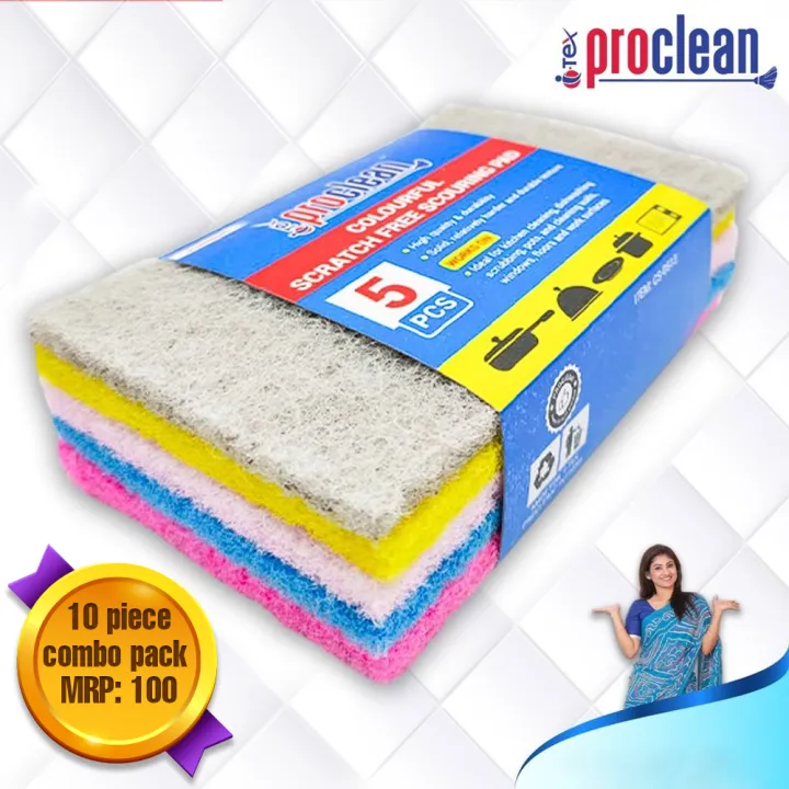 Picture of Proclean Scouring Pads Cleaning Scrub Sponge Non Scratch Scouring
 Pads Flexible Scouring Sponge Perfect For Kitchen Dishes Cleaning
-Quick Dry Souring Pads 10 Pcs Pack_CS-0513