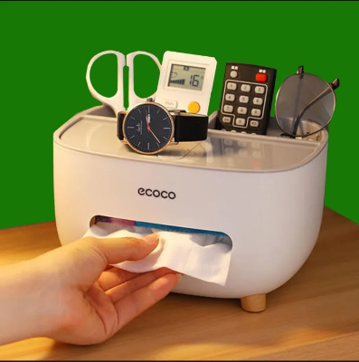 Picture of Tissue Box Cover Holder with Storage, Napkin Tissue Box, 
Multi-Function Tissue Box ABS Material Storage Organizer