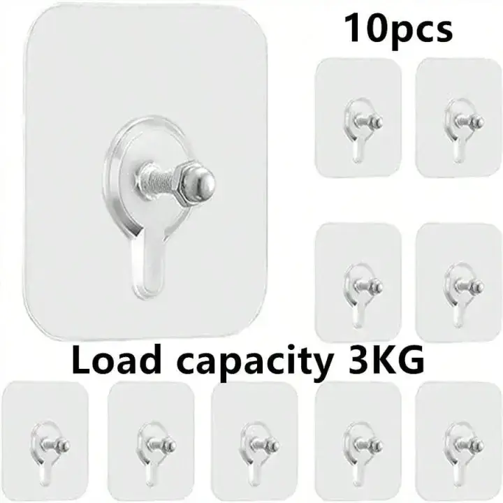 Picture of 10pcs Acrylic Adhesive Hooks, Heavy Duty Transparent Hooks Without Drilling, Suitable For Living Room, Kitchen And Bathroom Storage Hanging
