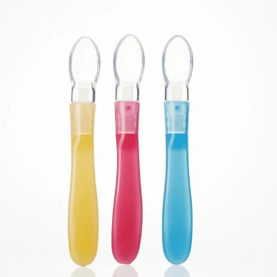 Picture of Transparent Newborn Baby Soft Silicone Baby Lovely Feeding
 Spoon Flatware Lovely Gifts For Kids
