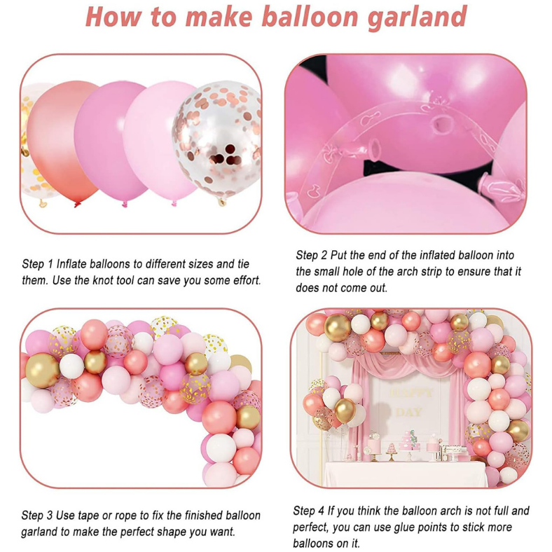 Rose Gold Themed Birthday Party Combo – Banners, Balloons, Arch Tools & Full Decoration Package (114 Pcs)