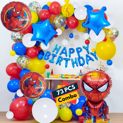 Complete Spider-Man Party Decor Set – Birthday Banner & Spider-Man Balloons, Confetti & HQ Balloon (73 Pcs)