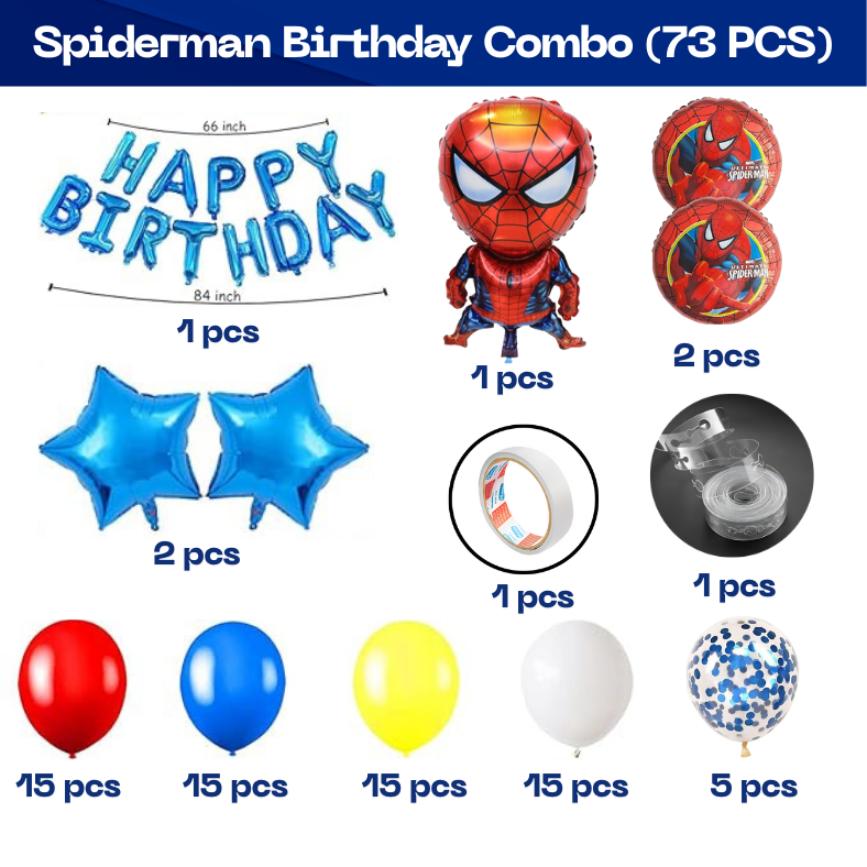 Complete Spider-Man Party Decor Set – Birthday Banner & Spider-Man Balloons, Confetti & HQ Balloon (73 Pcs)