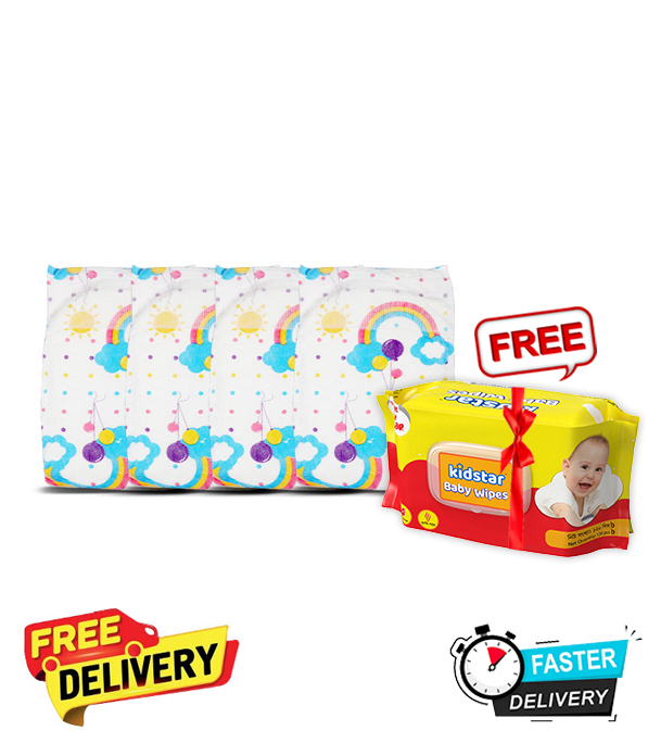 Picture of Rainbow Ultra Soft Baby Diaper Extra Large 50 Pcs 11-25 KG (Belt System) for Kids Dryness, Safety and Comfort (Kidstar Baby Wipes (Pouch) 120 Pcs - Free)