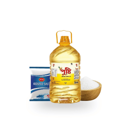 Buy Pusti Soybean Oil (সয়াবিন তেল) 5 Litre, Loose Sugar 1Kg and PRAN Iodized Salt 1 kg Combo Offer at Best Price in Bangladesh