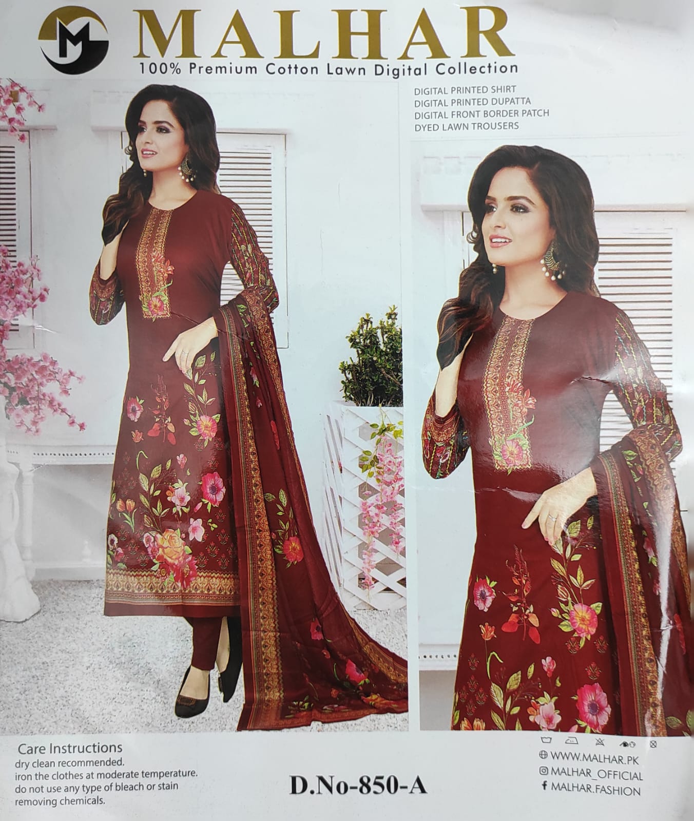 Buy   MALHAR 100% Premium Cotton Lawn Digital Printed Three Piece at Best price in  Bangladesh