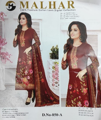 Buy   MALHAR 100% Premium Cotton Lawn Digital Printed Three Piece at Best price in  Bangladesh