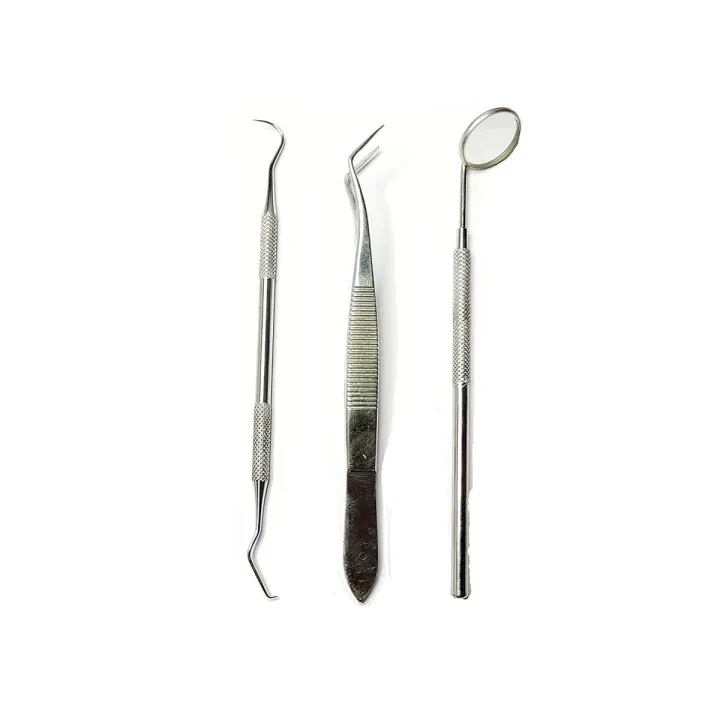 Buy Dental PMT Set, Dental Tools includes 1 Dental Tweezer + 1 Dental Mouth Mirror + 1 Dental Probe for Oral Care Stainless, Steel Dental Hygiene Kit Set best price in Bangladesh