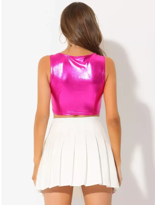 Buy Women Top Sleeveless Y2K Cut Out Metallic Tank Top Shiny, Pink Fuchsia at Best Price in Bangladesh