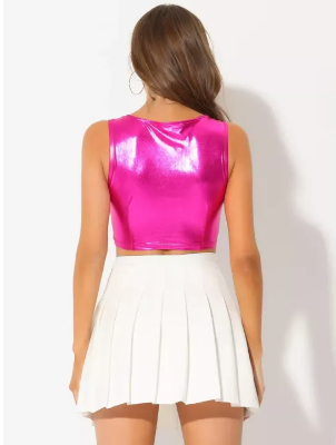 Buy Women Top Sleeveless Y2K Cut Out Metallic Tank Top Shiny, Pink Fuchsia at Best Price in Bangladesh