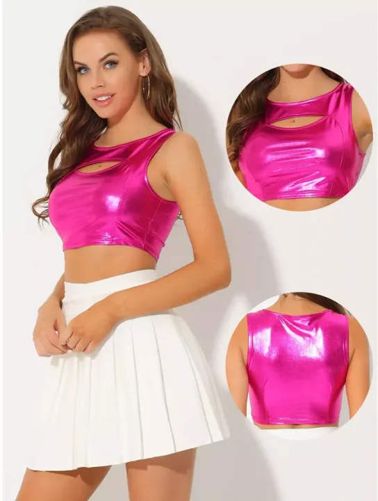 Buy Women Top Sleeveless Y2K Cut Out Metallic Tank Top Shiny, Pink Fuchsia at Best Price in Bangladesh