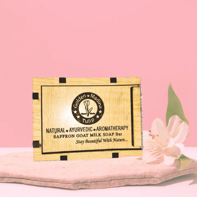 Picture of Real Saffron Goat Milk Soap Bar Wooden Box Original