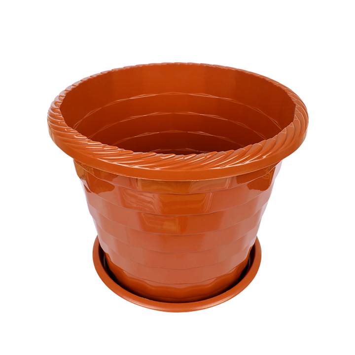 Buy Marble Flower Tub with Tray 11" Brown-TEL for Gardening in balcony, roof or indoor space for adding a touch of greenery to your home or office at Best Price In Bangladesh	