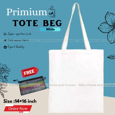 Buy Premium Tote Bag with Zipper Canvas Tote Bag for Women Trendy Shopping Bag / College Bag / University Bag Tote Bag, Canvas Bag with Zipper White , Black at Best Price In Bangladesh