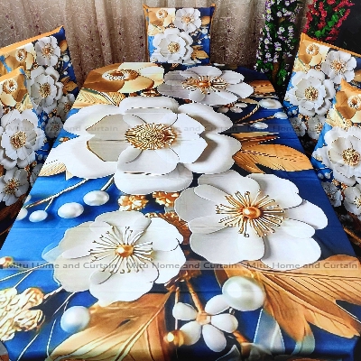 Buy Table Cover 3D print Dining Table Cover Digital new Table cover with 6pc matching chair cover full 7 pcs set Blue , Pink , Golden , White at Best Price In Bangladesh