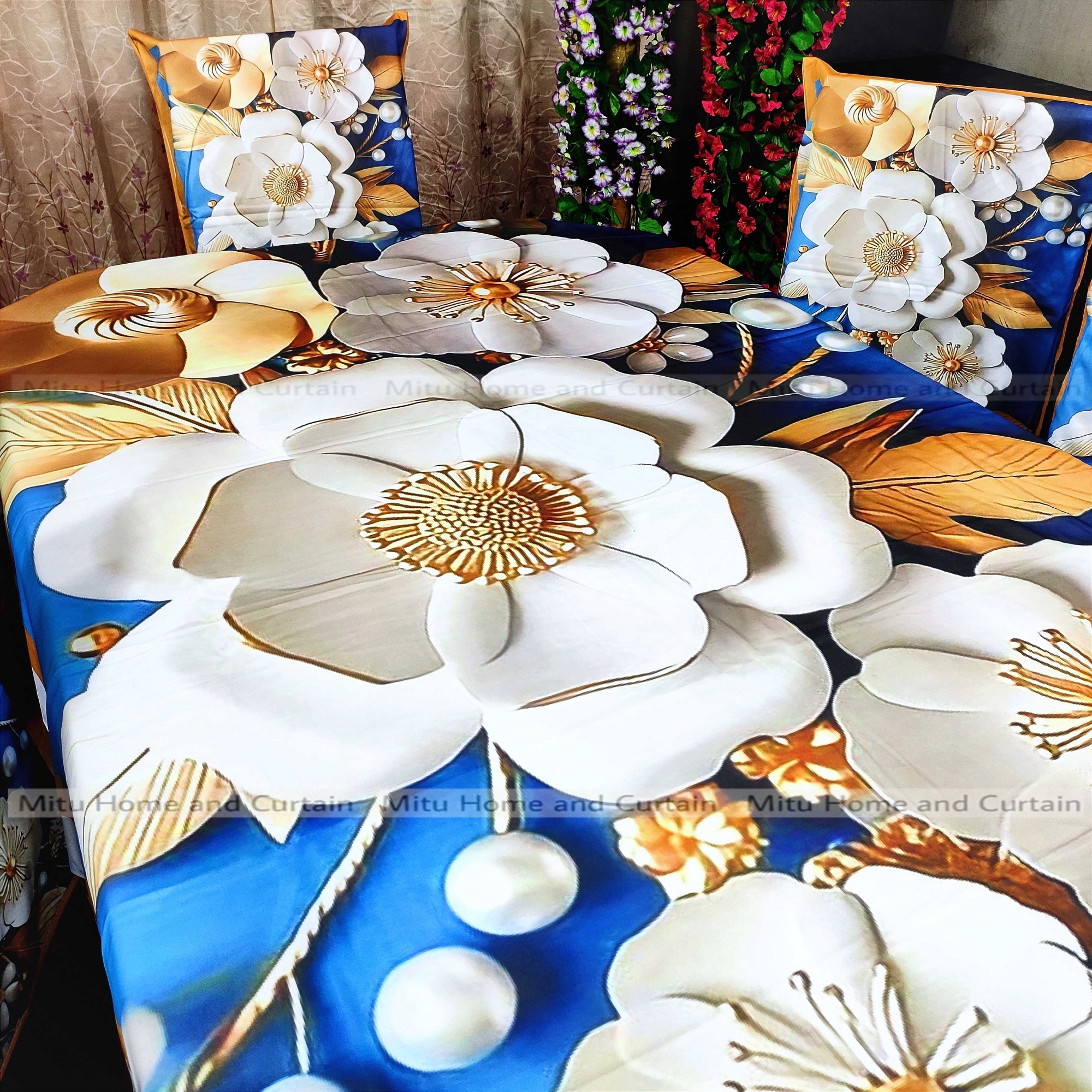 Buy Table Cover 3D print Dining Table Cover Digital new Table cover with 6pc matching chair cover full 7 pcs set Blue , Pink , Golden , White at Best Price In Bangladesh