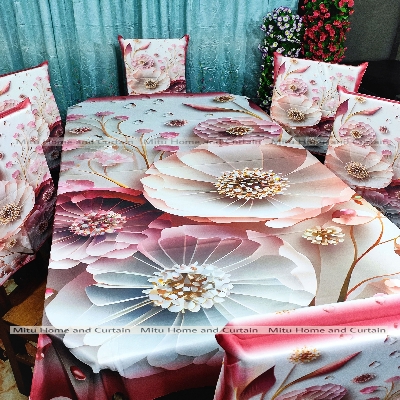 Buy Table Cover 3D print Dining Table Cover Digital new Table cover with 6pc matching chair cover full 7 pcs set Blue , Pink , Golden , White at Best Price In Bangladesh