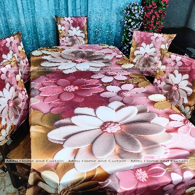Buy Table Cover 3D print Dining Table Cover Digital new Table cover with 6pc matching chair cover full 7 pcs set Blue , Pink , Golden , White at Best Price In Bangladesh
