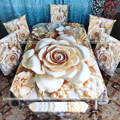 Buy Table Cover 3D print Dining Table Cover Digital new Table cover with 6pc matching chair cover full 7 pcs set Blue , Pink , Golden , White at Best Price In Bangladesh