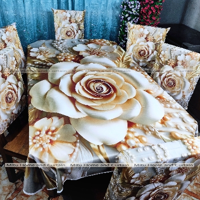 Buy Table Cover 3D print Dining Table Cover Digital new Table cover with 6pc matching chair cover full 7 pcs set Blue , Pink , Golden , White at Best Price In Bangladesh