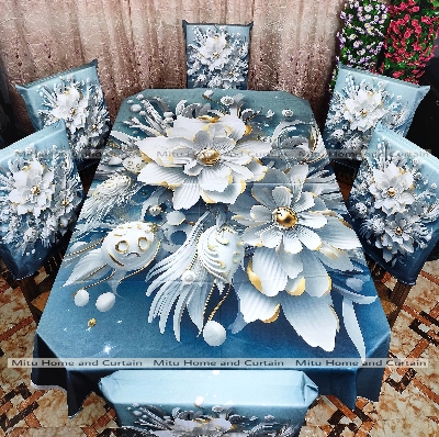 Buy Table Cover 3D print Dining Table Cover Digital new Table cover with 6pc matching chair cover full 7 pcs set Blue , Pink , Golden , White at Best Price In Bangladesh