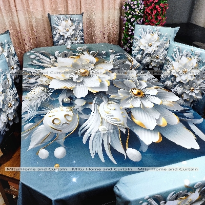 Buy Table Cover 3D print Dining Table Cover Digital new Table cover with 6pc matching chair cover full 7 pcs set Blue , Pink , Golden , White at Best Price In Bangladesh