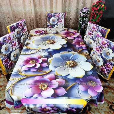 Buy Table Cover 3D print Dining Table Cover Digital new Table cover with 6pc matching chair cover full 7 pcs set Blue , Pink , Golden , White at Best Price In Bangladesh