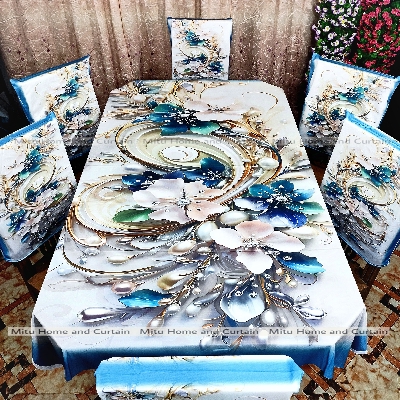 Buy Table Cover 3D print Dining Table Cover Digital new Table cover with 6pc matching chair cover full 7 pcs set Blue , Pink , Golden , White at Best Price In Bangladesh