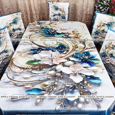 Buy Table Cover 3D print Dining Table Cover Digital new Table cover with 6pc matching chair cover full 7 pcs set Blue , Pink , Golden , White at Best Price In Bangladesh