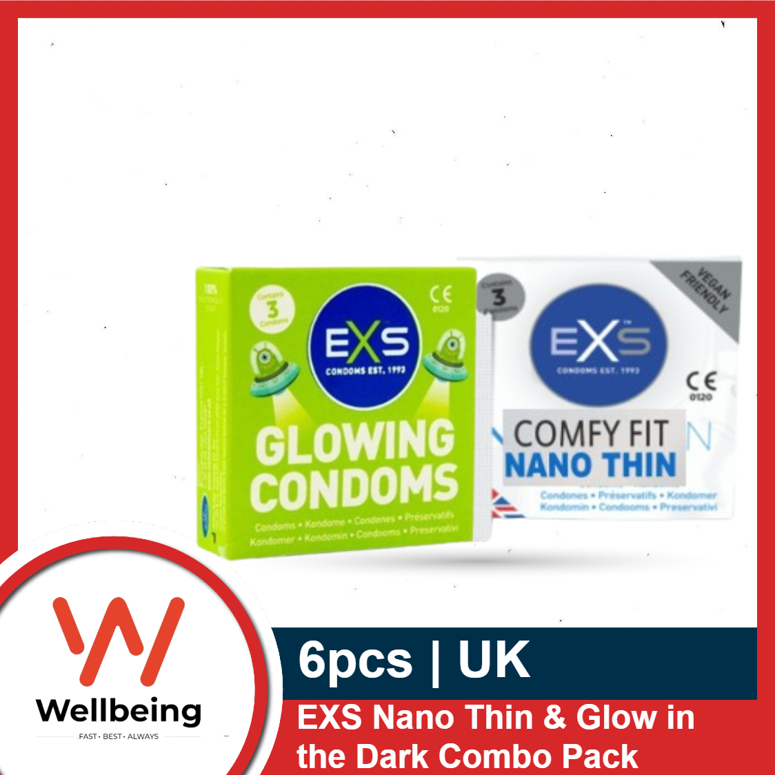 Picture of Exs Mix - 1 Pack Nano Thin & 1 Pack Glow In The Dark Condom for Men - 3X2=6Pcs | UK