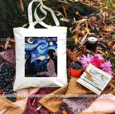 Picture of Premium Tote Bag with Zipper Canvas Tote Bag for Women Trendy Shopping Bag / College Bag / University Bag Tote Bag, Canvas Bag with Zipper White , Black