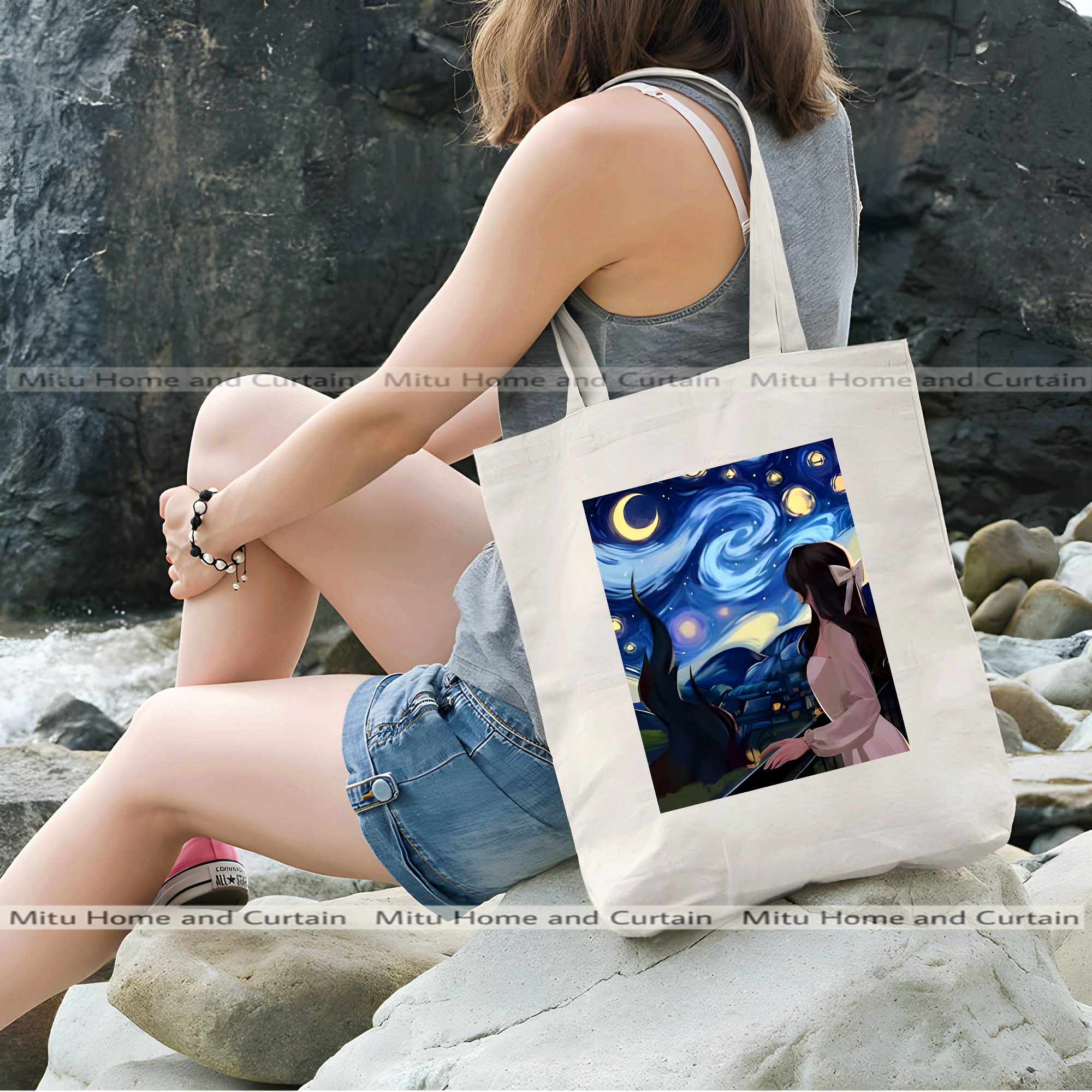 Picture of Premium Tote Bag with Zipper Canvas Tote Bag for Women Trendy Shopping Bag / College Bag / University Bag Tote Bag, Canvas Bag with Zipper White , Black