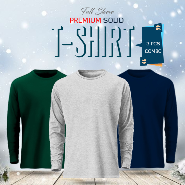 Buy  3 Pcs Full Sleeve Solid T-Shirt Combo at Best in Bangladesh