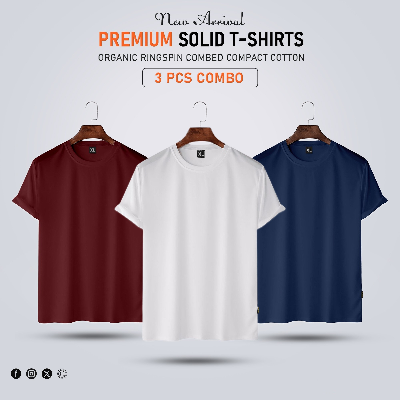 Buy3 pcs Premium Solid T-Shirt Combo Offer  at Best in Bangladesh