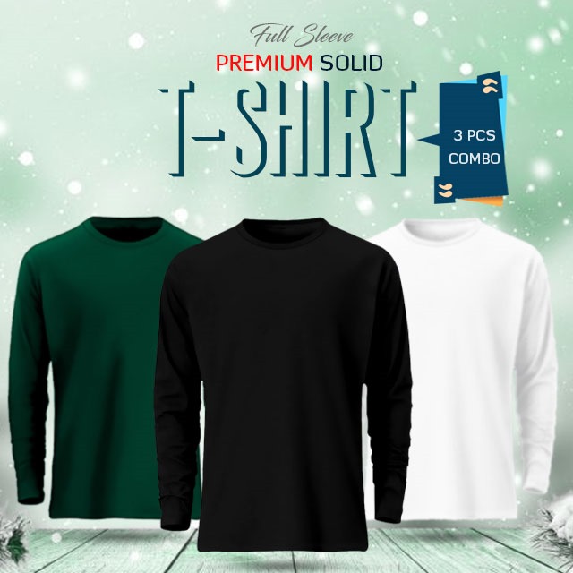 Buy 3 Pcs Full Sleeve Solid T-Shirt Combo at Best in Bangladesh