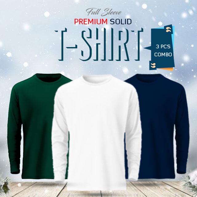 Buy 3 Pcs Full Sleeve Solid T-Shirt Combo at Best in Bangladesh