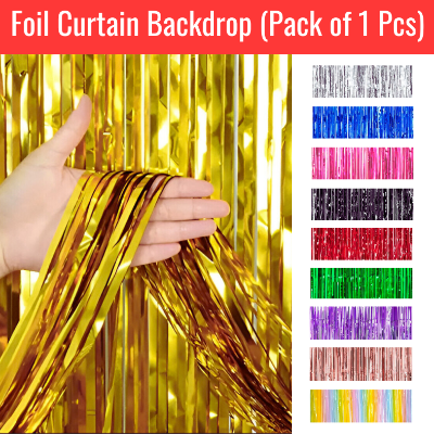 Foil Curtain Backdrop Golden, Silver, Blue, Red, Black & Pink Foil Curtain Backdrop- (Pack of 1 Pcs)