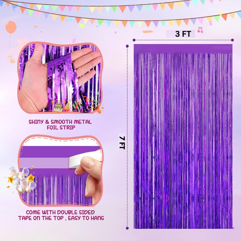 Deluxe Purple Birthday Celebration Kit: Banners, Curtains, Metallic Balloons, Pumper, Arch with Both Site Tape - Ultimate Decor - (Pack of 69 Pcs)