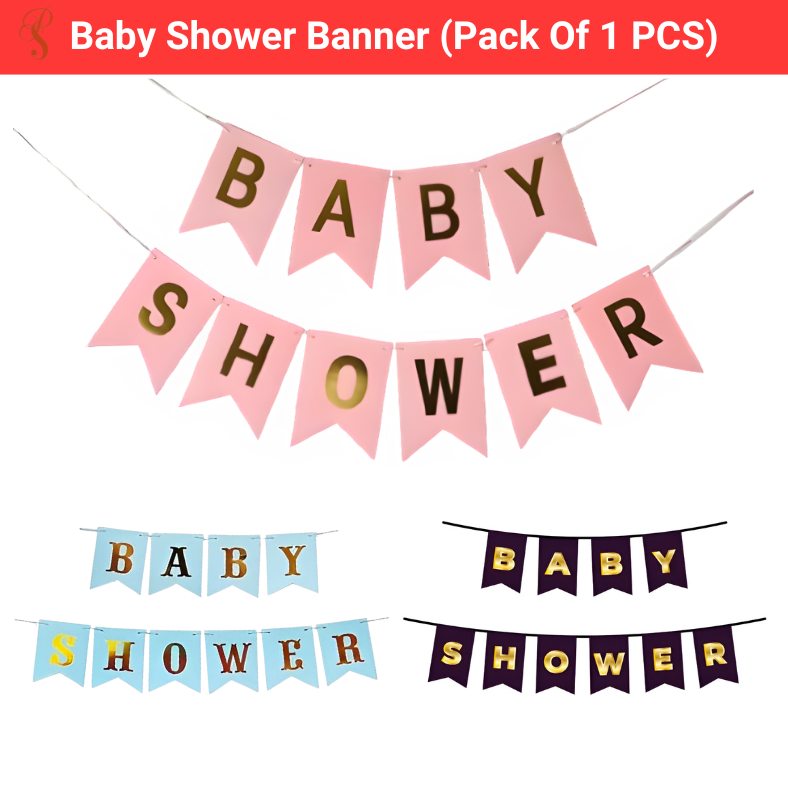 Colorful Baby Shower Banner: Black, Light Blue & Pink Card Baby Shower Banner- (Pack of 1 Pcs)