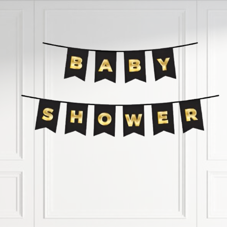 Colorful Baby Shower Banner: Black, Light Blue & Pink Card Baby Shower Banner- (Pack of 1 Pcs)