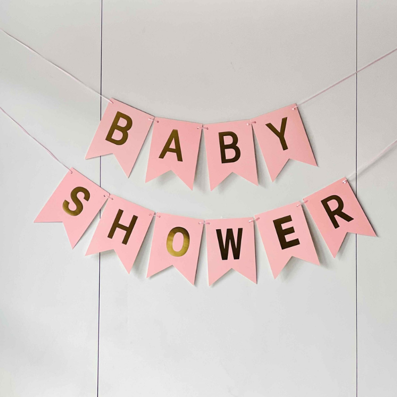 Colorful Baby Shower Banner: Black, Light Blue & Pink Card Baby Shower Banner- (Pack of 1 Pcs)