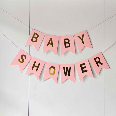 Colorful Baby Shower Banner: Black, Light Blue & Pink Card Baby Shower Banner- (Pack of 1 Pcs)