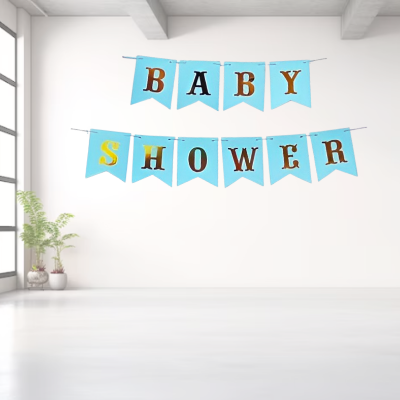 Colorful Baby Shower Banner: Black, Light Blue & Pink Card Baby Shower Banner- (Pack of 1 Pcs)